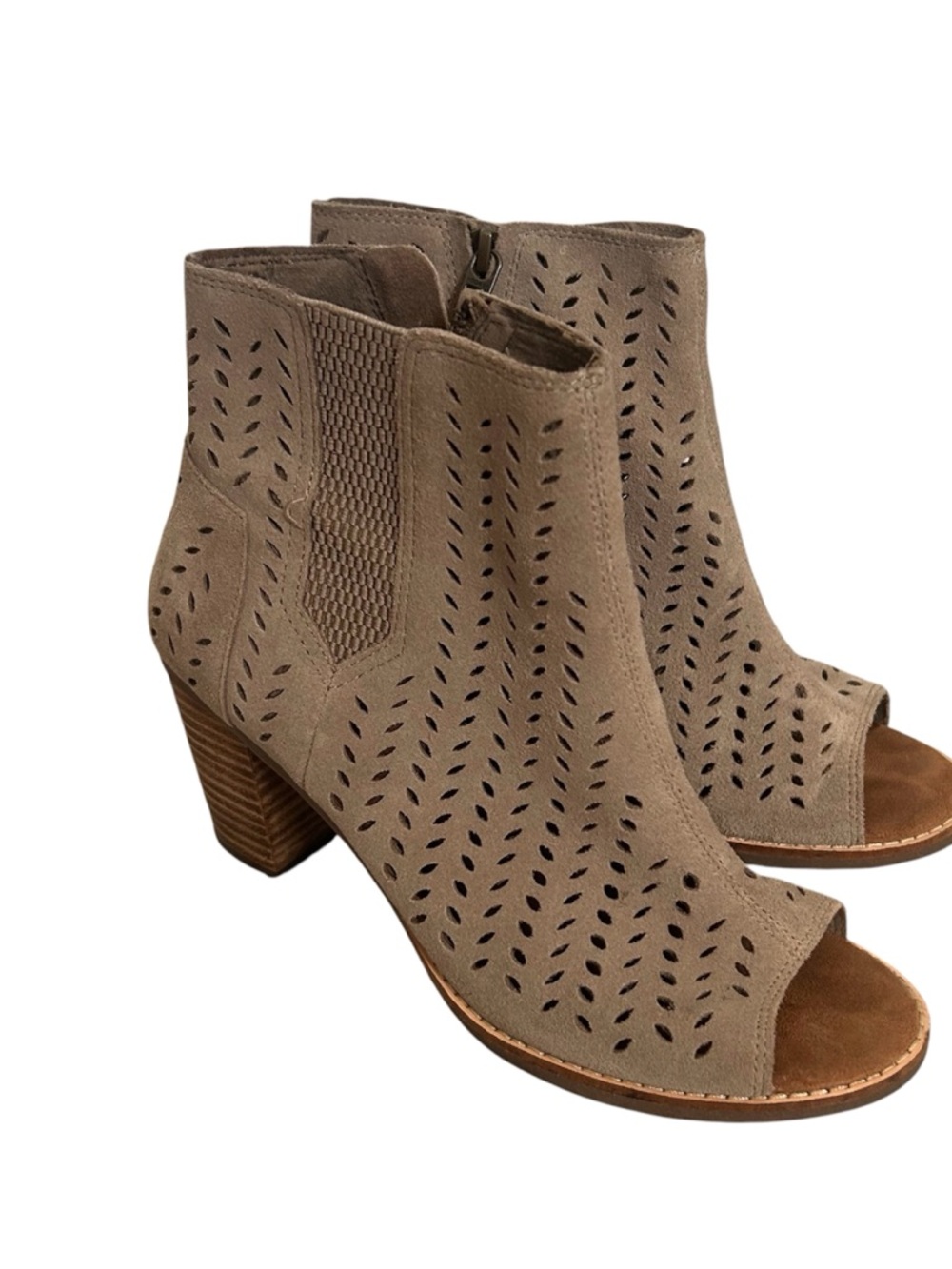 Toms Taupe Laser-Cut Peep-Toe Ankle Booties